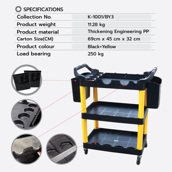 NEW รถเข็นวางของแบบ 3 ชั้น สีดำ-เหลือง - Image 3
