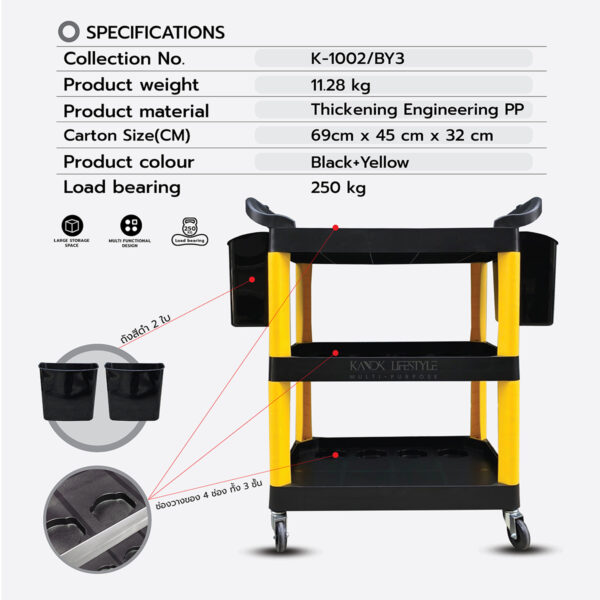 NEW รถเข็นวางของแบบ 3 ชั้น สีดำ-เหลือง - Image 4